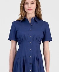 Anne Klein Women's Pleated-Waist Midi Shirt Dress