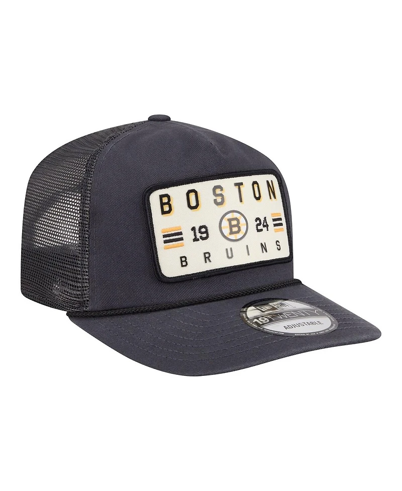 New Era Men's Charcoal Boston Bruins Washed Patch 19TWENTY Trucker Adjustable Hat
