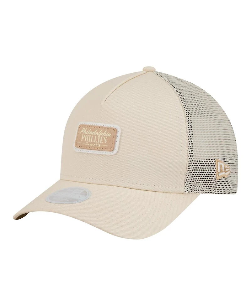 New Era Women's Light Beige Philadelphia Phillies Tonal Patch 9FORTY M-Crown A-Frame Trucker Adjustable Hat