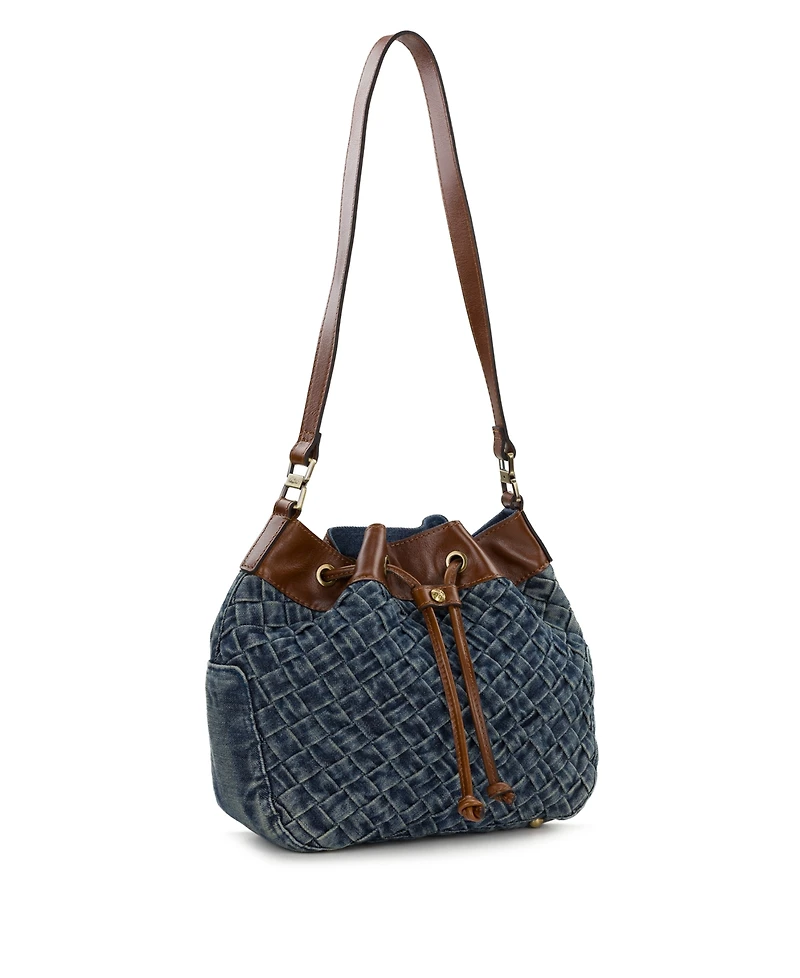Patricia Nash Belamy Drawstring Washed Woven Denim Small Bucket Bag