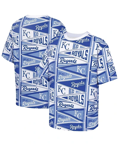 Outerstuff Big Boys and Girls Blue Kansas City Royals All-Over Pennant T-Shirt