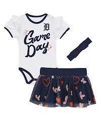 Outerstuff Baby Girls 3-Piece Detroit Tigers Bodysuit, Headband and Skirt Set