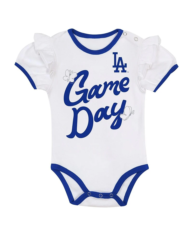 Outerstuff Baby Boys and Girls 3-Piece White/Blue Los Angeles Dodgers Bodysuit, Headband and Skirt Set