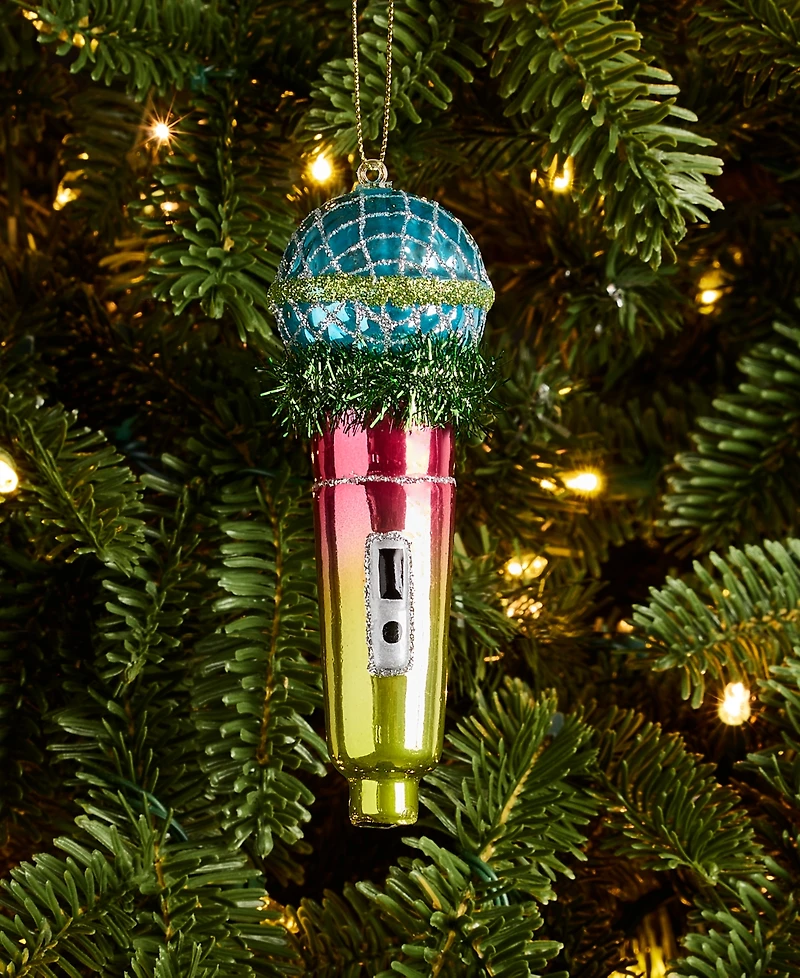 Holiday Lane Disco Brights Glass Microphone Ornament, Macy's Exclusive