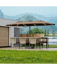 homfan 15FT Double-Sided Patio Umbrella with Solar Led Lights and Base, Uv Waterproof Canopy, 12 Ribs, Double-Layer Fabric, Heavy Frame