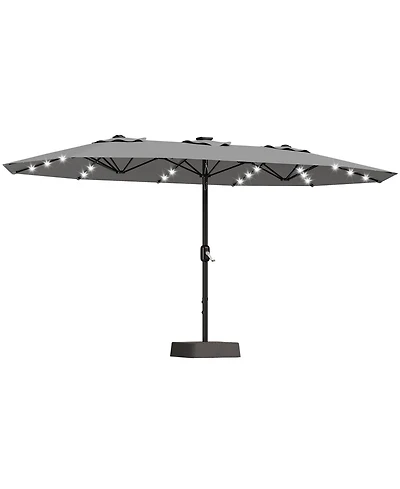 homfan 15FT Double-Sided Patio Umbrella with Solar Led Lights and Base, Uv Waterproof Canopy, 12 Ribs, Double-Layer Fabric, Heavy Frame