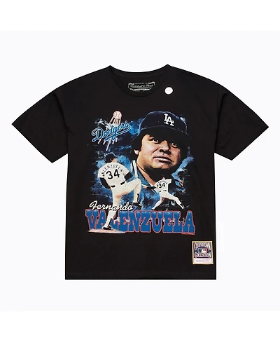 Mitchell & Ness Men's Fernando Valenzuela Black Los Angeles Dodgers Legendary Collage Player T-Shirt