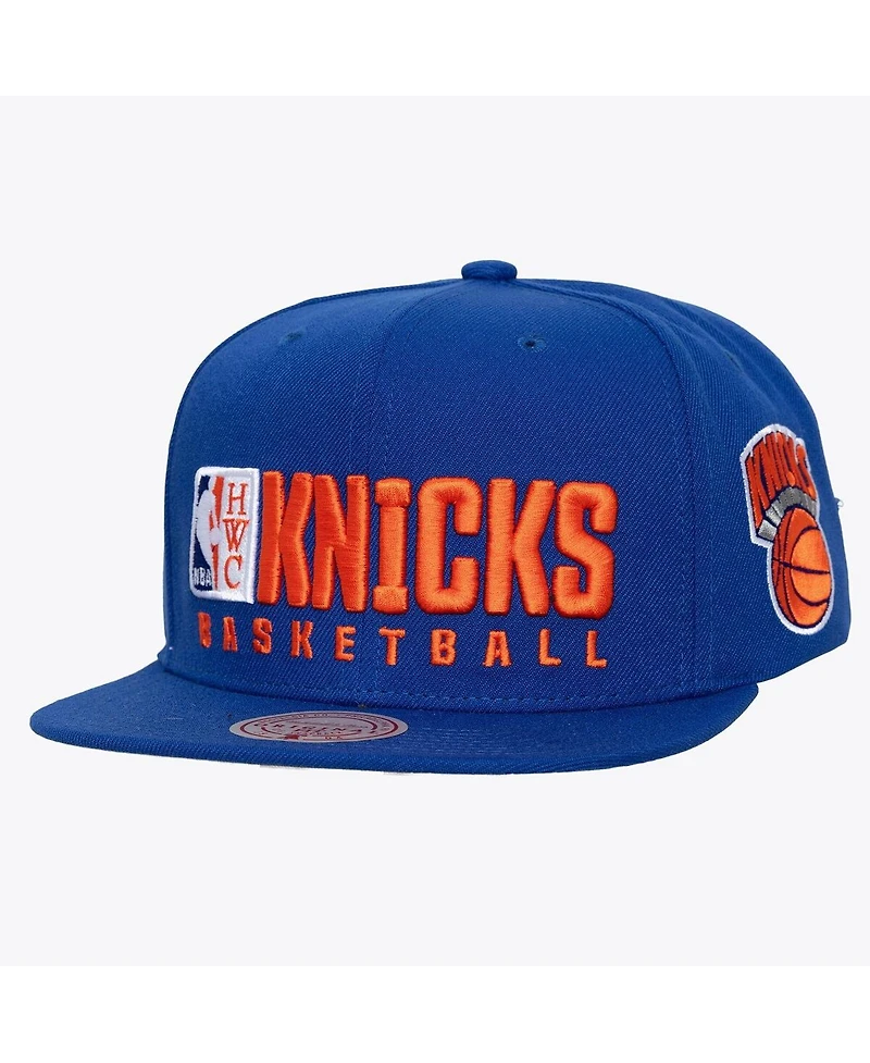 Mitchell & Ness Men's Blue New York Knicks Hardwood Classics Old School Stacked Text Snapback Hat