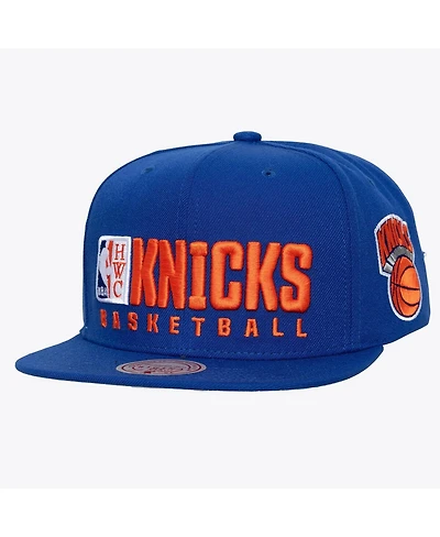 Mitchell & Ness Men's Blue New York Knicks Hardwood Classics Old School Stacked Text Snapback Hat