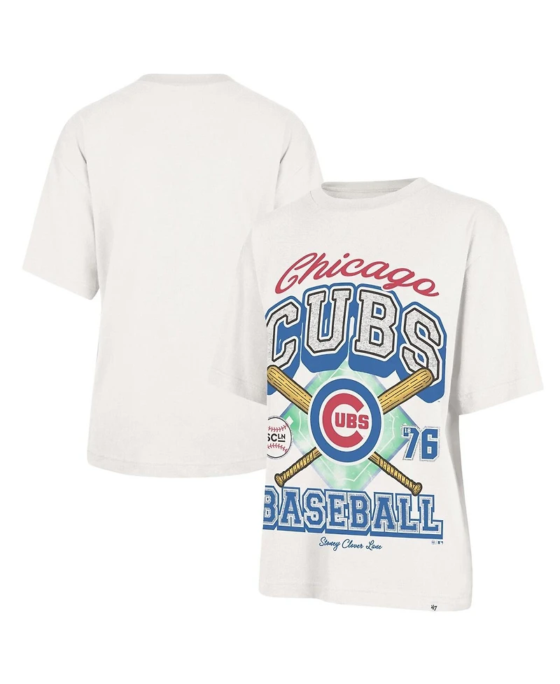 Stoney Clover Lane X '47 Brand Women's Sand Chicago Cubs Crossover Base Foundation T-Shirt