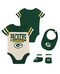 Outerstuff Baby Boys and Girls Green 3-Piece Bay Packers Up One Bodysuit, Bib and Booties Set