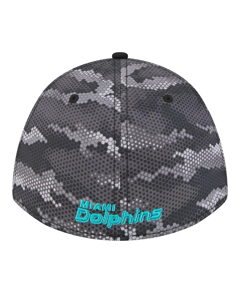 New Era Men's Black Miami Dolphins Camo A-Frame 39THIRTY Flex Hat