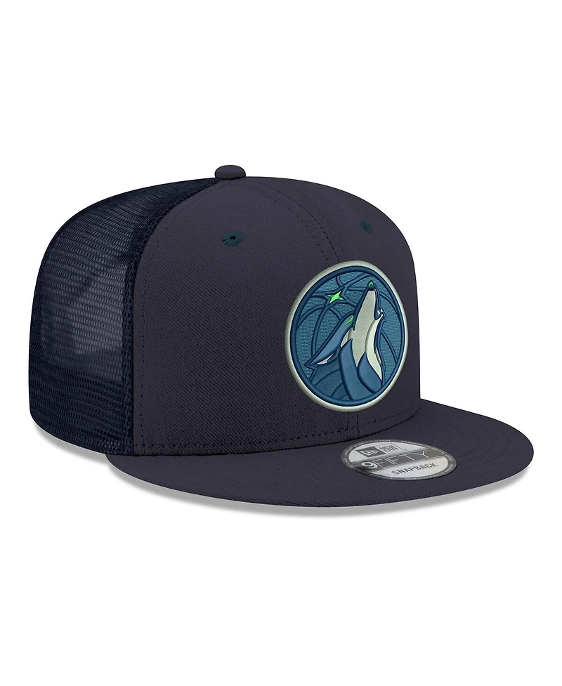 New Era Men's Navy Minnesota Timberwolves Core Logo Meshback 9FIFTY Snapback Hat