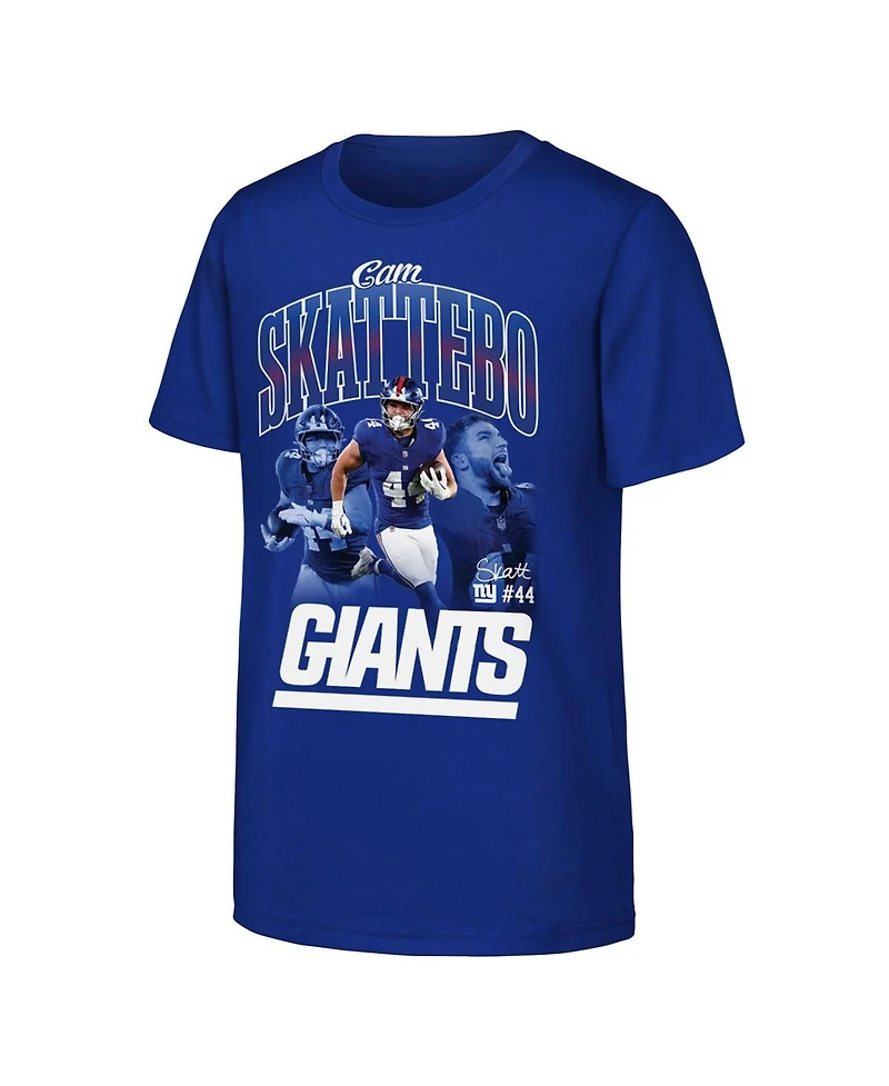 Outerstuff Big Boys and Girls Cam Skattebo Royal New York Giants Triple Pic T-Shirt