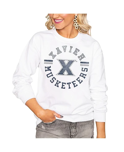 Gameday Couture Women's White Xavier Musketeers Oversized Vintage Days Perfect Crew Sweatshirt