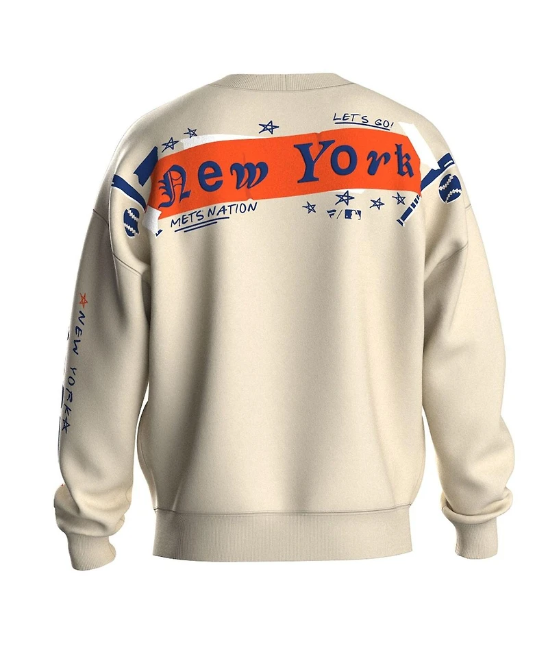 Fanatics Women's Beige New York Mets Graffiti Fleece Sweatshirt