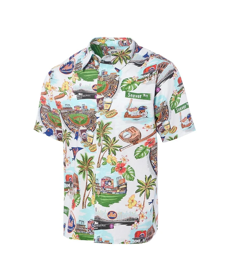 Reyn Spooner Men's White New York Mets Scenic Tri-Blend Button-Down Shirt