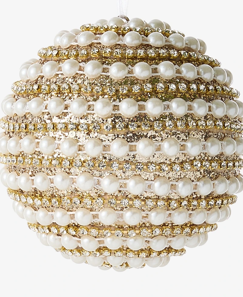Holiday Lane Gilded Glamour Pearl Stripe Ball Ornament, Macy's Exclusive
