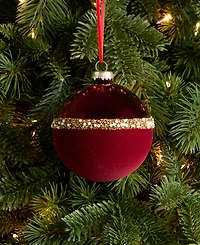 Holiday Lane Holiday Toile Burgundy Ball with Beaded Band Ornament, Macy's Exclusive