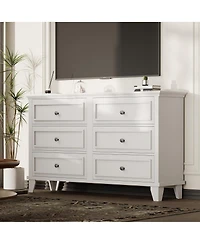 homfan Modern 6 Drawer Wide Wooden Dresser - Large Storage Chest with Exquisite Metal Handles