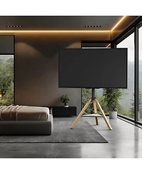 Unho Corner Floor Tv Stand with Wheels for 40-75 Inch Tvs, Wood Tripod TV Mount, Vesa 600x400 up to 88lbs