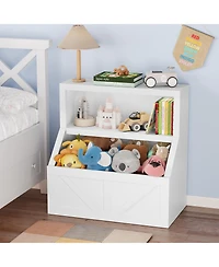 homfan Kids Bookshelf and Toy Storage, 2 Tier Toy Organizer with Storage Cabinet, Toddler 2 Shelf Bookcase for Playroom, Living Room, Classroom