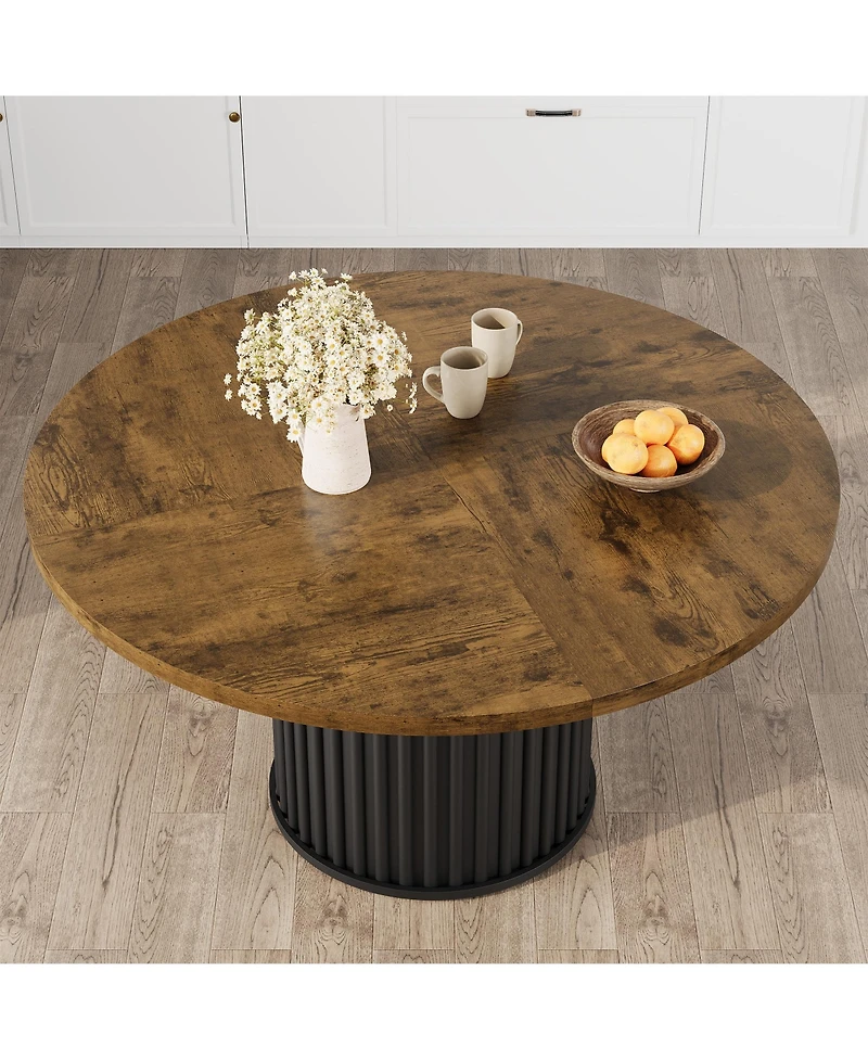 homfan Round Dining Table for 4 to 6 with Wave Metal Pedestal Base, 47.24 Kitchen and Room