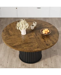 homfan Round Dining Table for 4 to 6 with Wave Metal Pedestal Base, 47.24 Kitchen and Room