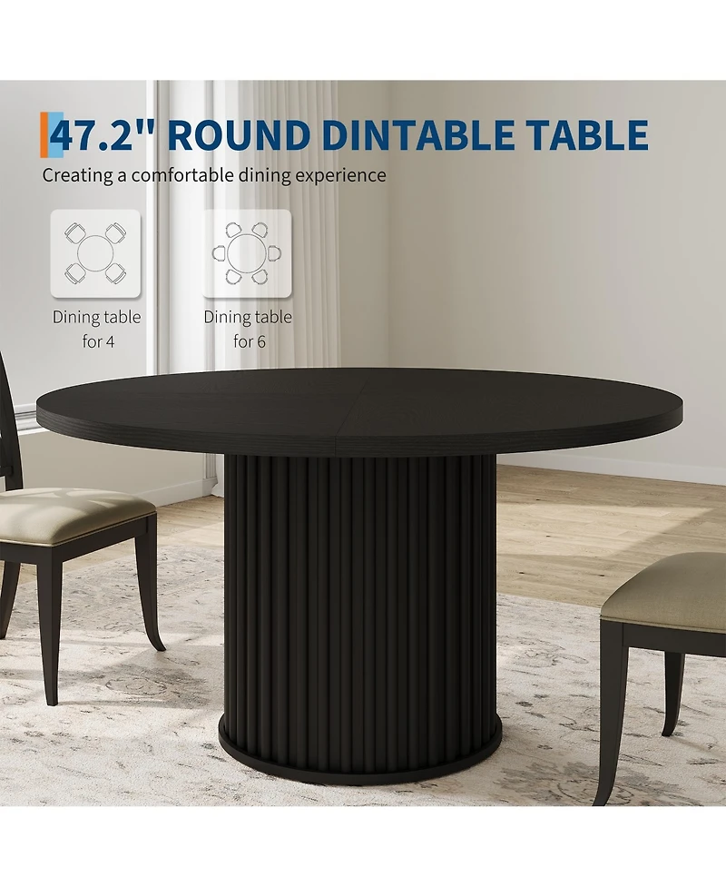 homfan Round Dining Table for 4 to 6 with Wave Metal Pedestal Base, 47.24 Kitchen and Room