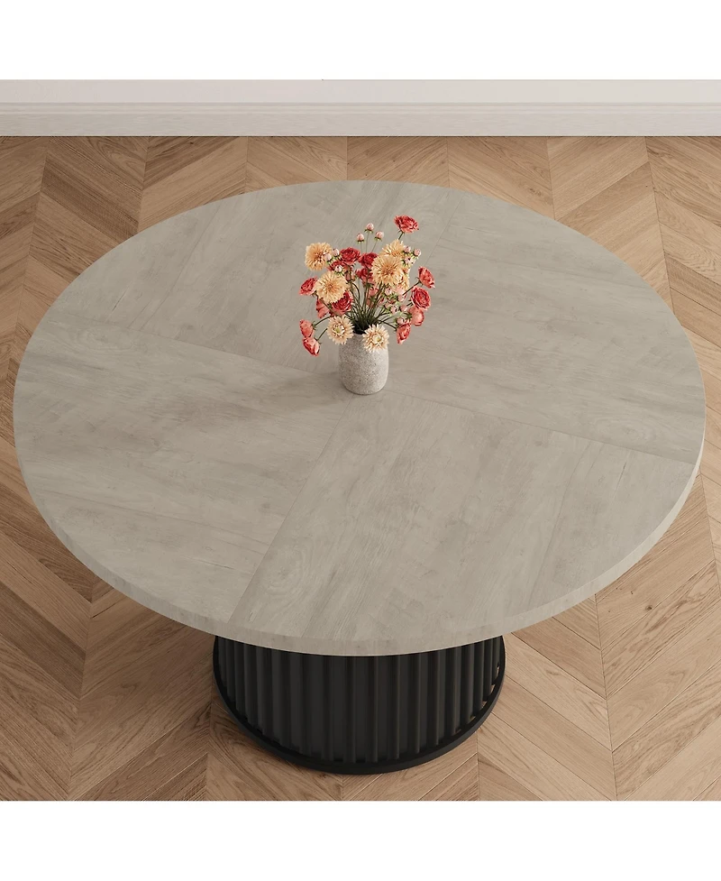 homfan Round Dining Table for 4 to 6 with Wave Metal Pedestal Base, 47.24 Kitchen and Room