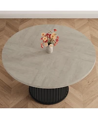 homfan Round Dining Table for 4 to 6 with Wave Metal Pedestal Base, 47.24 Kitchen and Room