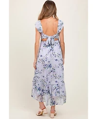 Pinkblush Maternity Lilac Floral Textured Open Back Tie Maxi Dress