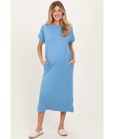 Pinkblush Maternity Dusty Blue Pocket Front Midi T-Shirt Dress