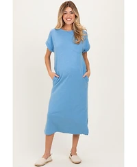 Pinkblush Maternity Dusty Blue Pocket Front Midi T-Shirt Dress