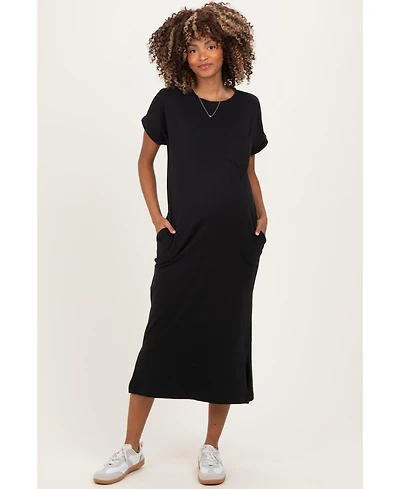 Pinkblush Maternity Dusty Blue Pocket Front Midi T-Shirt Dress