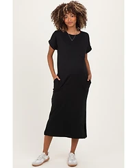 Pinkblush Maternity Dusty Blue Pocket Front Midi T-Shirt Dress