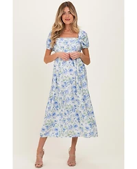 Pinkblush Maternity Blue Floral Crisscross Back Midi Dress