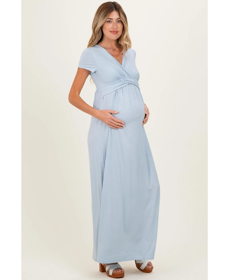 PinkBlush Olive Draped Maternity/Nursing Maxi Dress