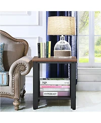 Gymax Set of 2 Industrial End Table 2Tier Side Table W/Storage Shelf Sofa Table