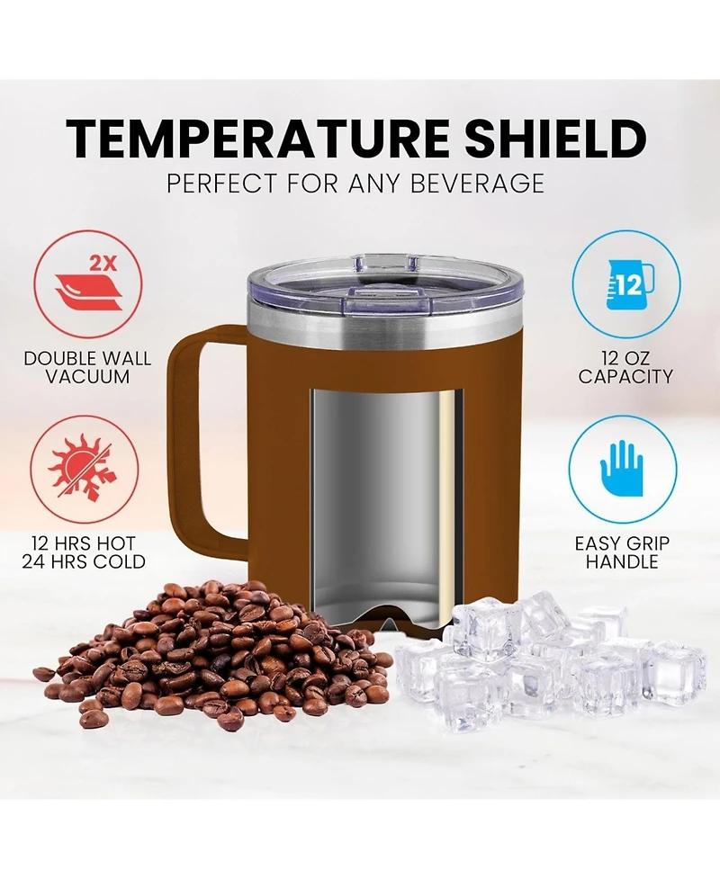 12 oz Insulated Coffee Mug with Lid - Stainless Steel Camping Tumbler Handle