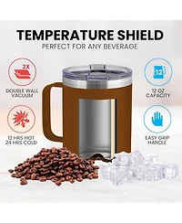 12 oz Insulated Coffee Mug with Lid - Stainless Steel Camping Tumbler Handle