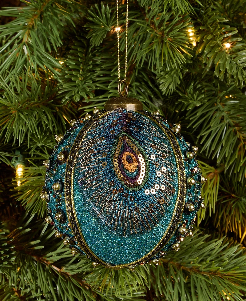Holiday Lane Peacock Embellished Ball Ornament, Macy's Exclusive