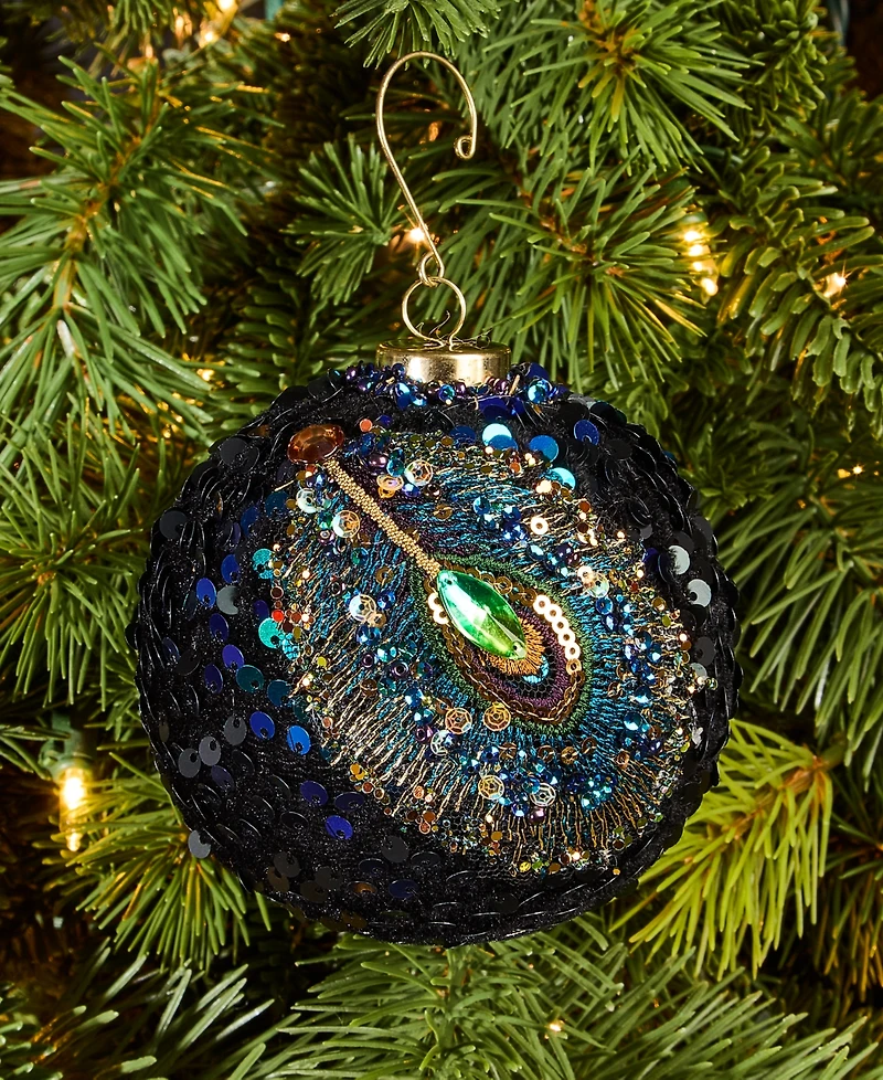 Holiday Lane Peacock Sequined Ball Ornament, Macy's Exclusive