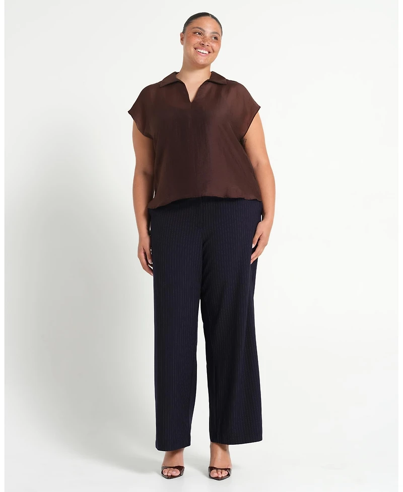 Estelle Women's Kelly Sheer Collared V-Neck Short Sleeve Top