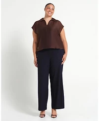 Estelle Women's Kelly Sheer Collared V-Neck Short Sleeve Top