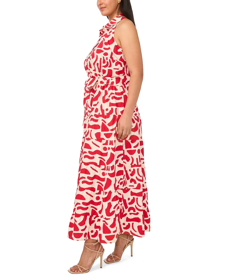 Msk Plus Printed Collared Neck Sleeveless Maxi Dress