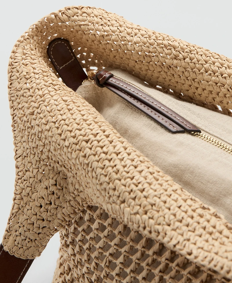 Mango Women's Metallic Detail Natural-Fiber Tote Bag