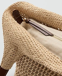 Mango Women's Metallic Detail Natural-Fiber Tote Bag
