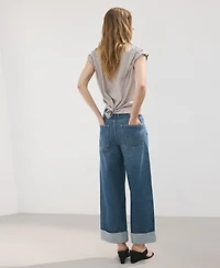 Mango Women's Turn-Up Hem Wide Leg Jeans