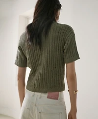 Mango Women's Openwork Knitted Polo-Neck Sweater